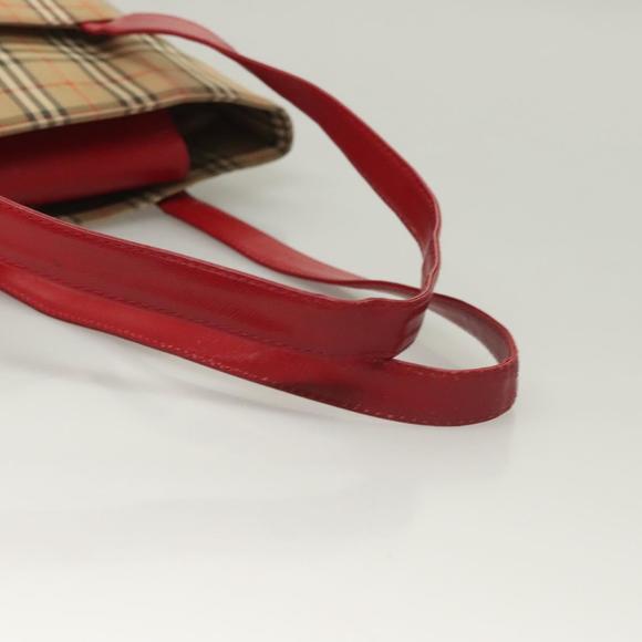 BURBERRY Nova Check Tote Bag Canvas Leather Beige Red gold Auth 130949 - Picture 7 of 16